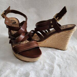 G By Guess Ethela Wedge Espadrille brown strappy sandals